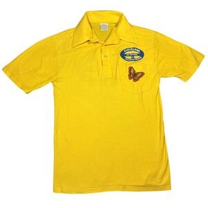 Vtg‎ 70s Cleveland Ski School Yellow Butterfly Collar Polo Shirt Butterfly Patch